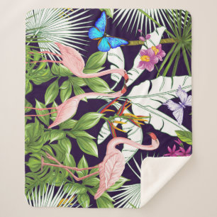 Cobertor Sherpa Flamingos, plantas tropicais: padrão de colheita.