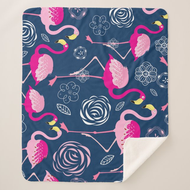 Cobertor Sherpa Flamingos Rosa: Padrão Gráfico Escuro (Frente)