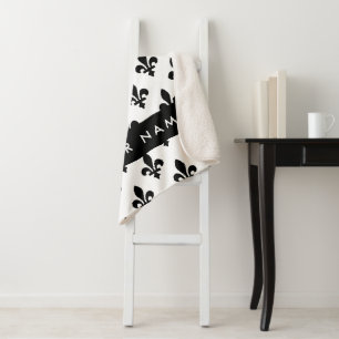 Cobertor Sherpa Fleur de Lis, Preto no Branco, Preto, Seu Nome
