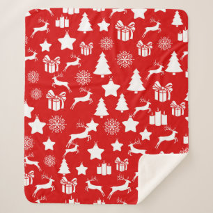 Cobertor Sherpa Floco de neve branco de Natal em bakcgrou vermelho