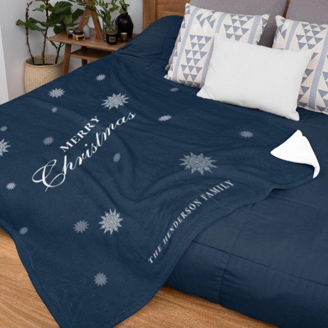 Cobertor Sherpa Floco de Neve Elegante | Feliz Natal | Personaliza (Criador carregado)