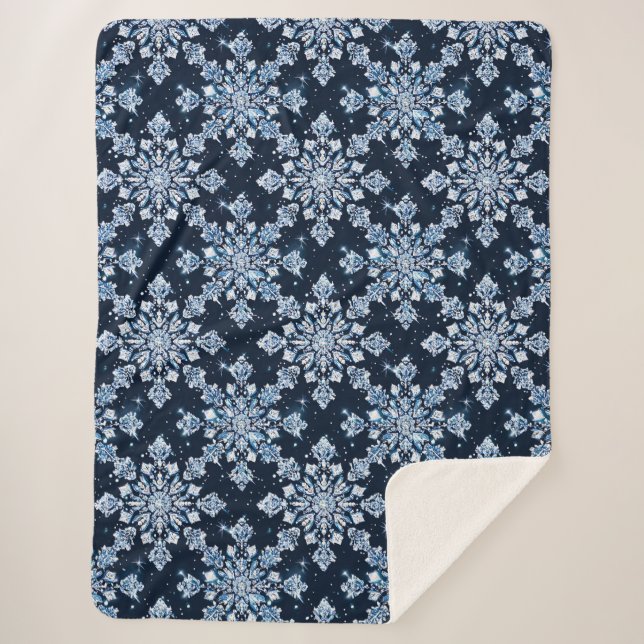 Cobertor Sherpa Flocos de neve azuis 3d (Frente)