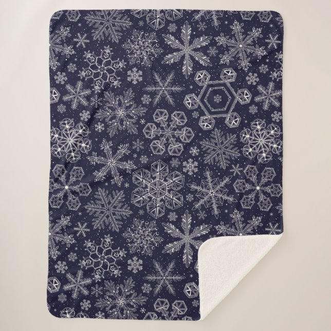 Cobertor Sherpa Flocos de neve brancos em azul (Frente)