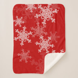 Cobertor Sherpa Flocos de neve brancos vermelhos Natal minimalista