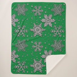 Cobertor Sherpa Flocos de neve com brilho prateado espumante