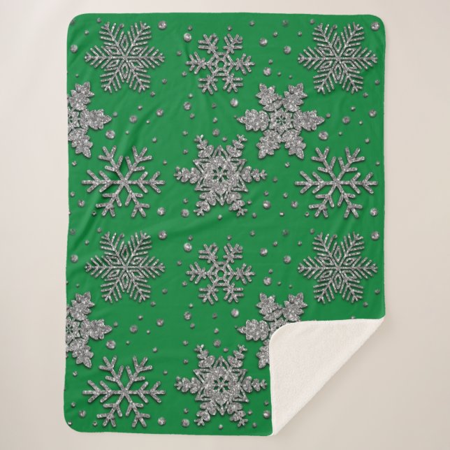 Cobertor Sherpa Flocos de neve com brilho prateado espumante (Frente)
