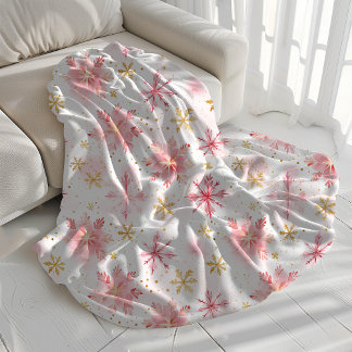 Cobertor Sherpa Flocos de neve de inverno Dourados e cor-de-rosa m