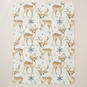 Cobertor Sherpa Flocos de Neve de Natal Azul do Veado Doce