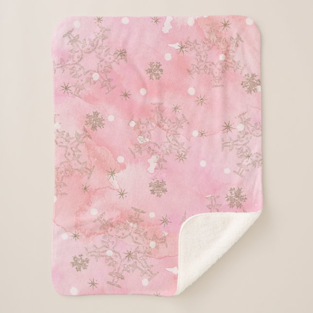 Cobertor Sherpa Flocos de Neve de Natal Rosa Padrão Boho (Frente)