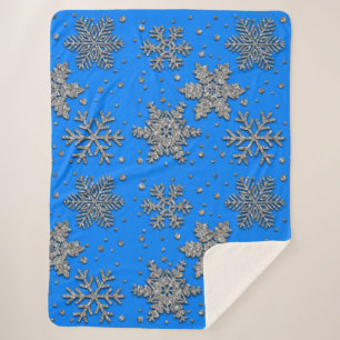 Cobertor Sherpa Flocos de neve de prata azul Elegante