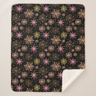 Cobertor Sherpa Flocos de neve Dourados e pretos de inverno