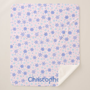Cobertor Sherpa Flocos de neve Nome Personalizado Pink Pastel Rosa
