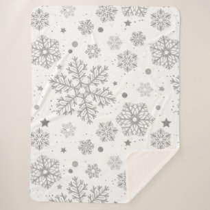 Cobertor Sherpa Flocos de neve prateados em branco