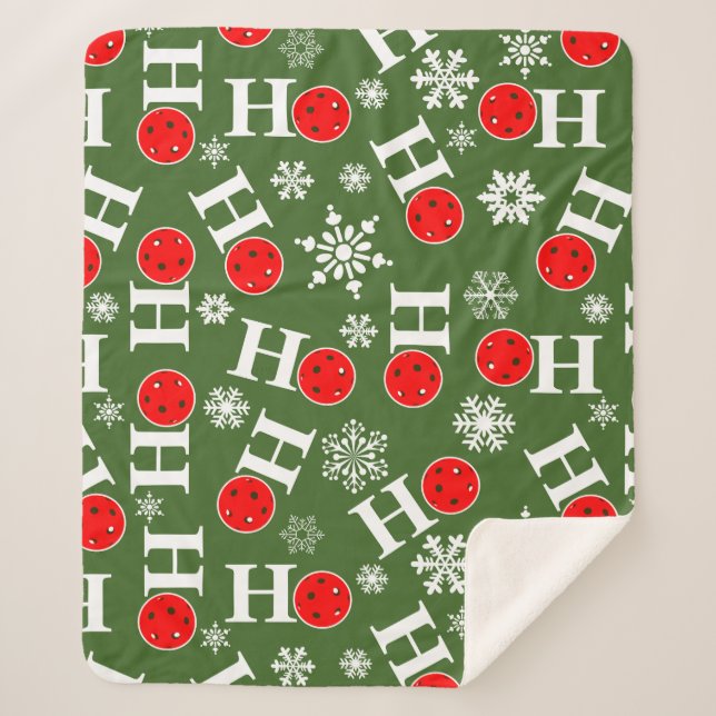 Cobertor Sherpa Flocos de neve vermelhos de Natal de Pickleball (Frente)