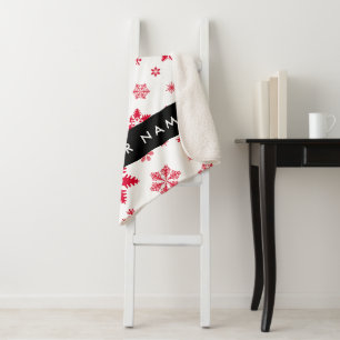 Cobertor Sherpa Flocos de neve vermelhos, seu nome, personalize