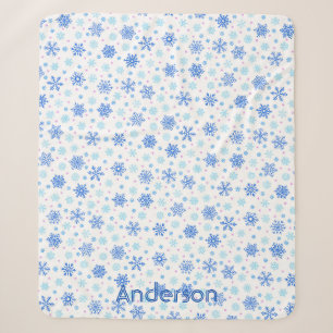 Cobertor Sherpa Flocos de neve White Pastel Azul Bebê Azul Nome Pe