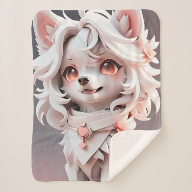 Cobertor Sherpa Floffy Pink E White Puppy (Frente)