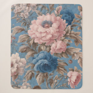 Cobertor Sherpa Flor Azul E Rosa, Pastel Vitoriano