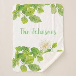 Cobertor Sherpa Flor Branco e Jardim de Folhas Verde