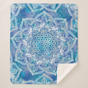 Cobertor Sherpa Flor da Vida em Lotus - Azul-Cria