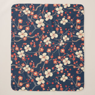 Cobertor Sherpa Flor de Cerejeira Vermelha Naval Japonesa