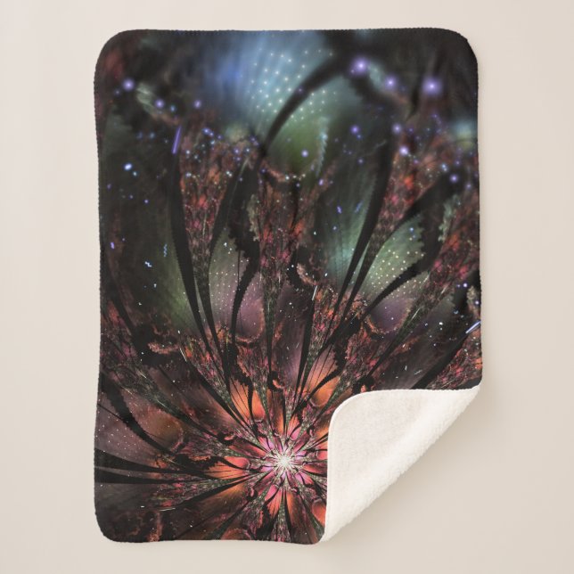 Cobertor Sherpa Flor de fantasia fractal macia e tenra (Frente)