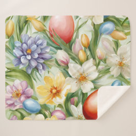 Cobertor Sherpa Flor de Maçã Gracioso, Tulipas e Ovos de Páscoa