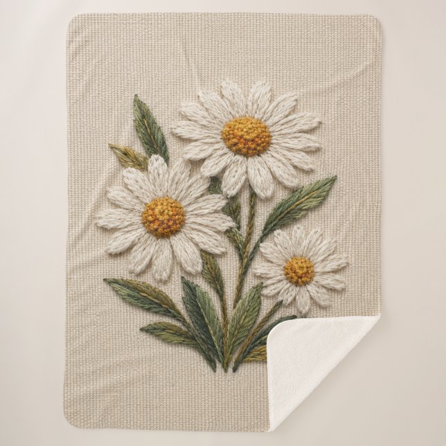 Cobertor Sherpa Flor de Margarida Bordada (Frente)