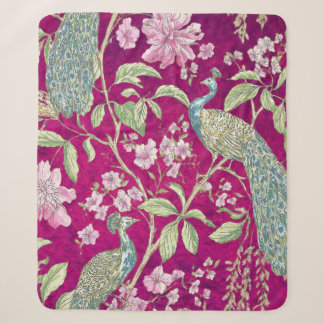 Cobertor Sherpa Flor de pavão de Fuchsia Chinoiserie