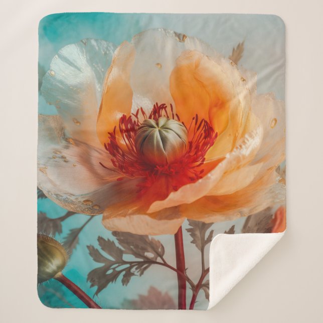 Cobertor Sherpa Flor Laranja Delicada (Frente)