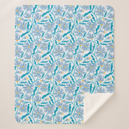 Cobertor Sherpa Flor Moderna do Meio século Azul