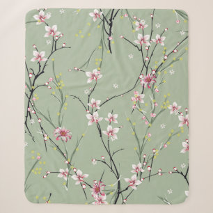 Cobertor Sherpa flor pequena vermelha e amarela em fundo verde