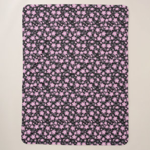 Cobertor Sherpa Flor Preto de Cereja Rosa
