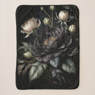 Cobertor Sherpa Flor Preto Rosa de Disposição Gótica
