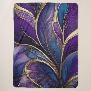 Cobertor Sherpa Floração Majestosa - Roxo Fundo e Azul Abstrato