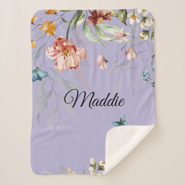 Cobertor Sherpa Florais de Aquarela da década de 1600, carrinho de (Frente)