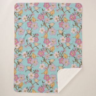 Cobertor Sherpa Florais e Pássaros de Reboque Whimsical - Turquesa