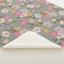 Cobertor Sherpa Florais e Pássaros de Reboque Whimsical - Verde Sa