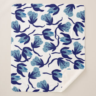 Cobertor Sherpa Floral Azul Pansy: Sem Costura Desenhada À Mão.