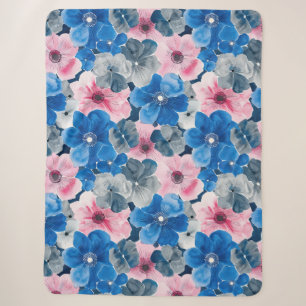 Cobertor Sherpa Floral Azul-Rosa-Chic