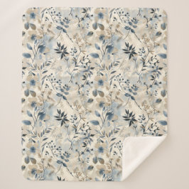 Cobertor Sherpa Floral Azul Vintage Neutro