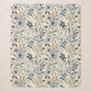Cobertor Sherpa Floral Azul Vintage Neutro