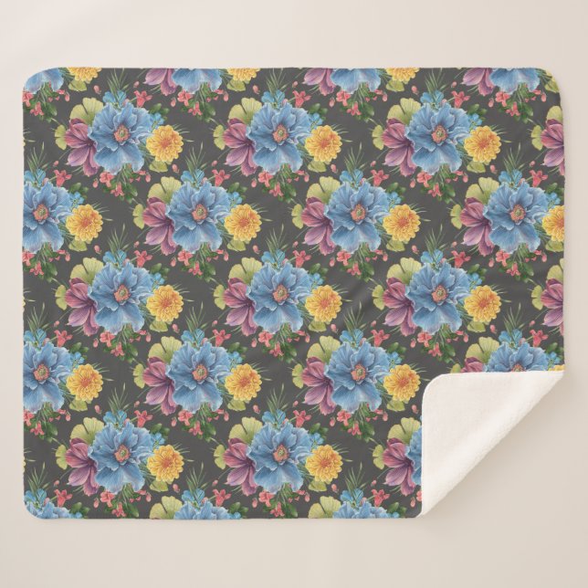 Cobertor Sherpa Floral bonito E Escuro (Frente (Horizontal))