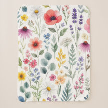 Floral Botânico de Prado de Aquarela de Flor Silve