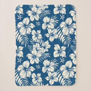 Cobertor Sherpa Floral Branco e Azul Tropical