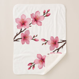 Cobertor Sherpa Floral Cereja Brilhante Cor-de-rosa Branco