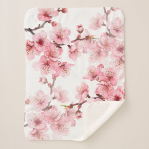 Cobertor Sherpa Floral Cereja Brilhante Cor-de-rosa Branco