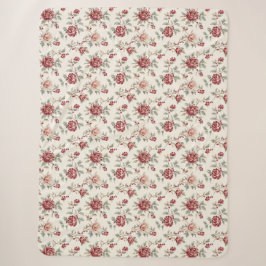 Cobertor Sherpa Floral Creme Vermelho Chic Bonito