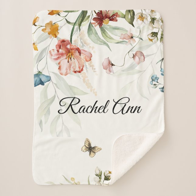 Cobertor Sherpa Floral de Aquarela, Pequeno Rolha (Frente)