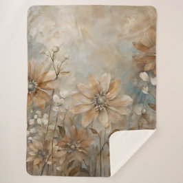 Cobertor Sherpa Floral de Farmácia de Beige Marrom Azul